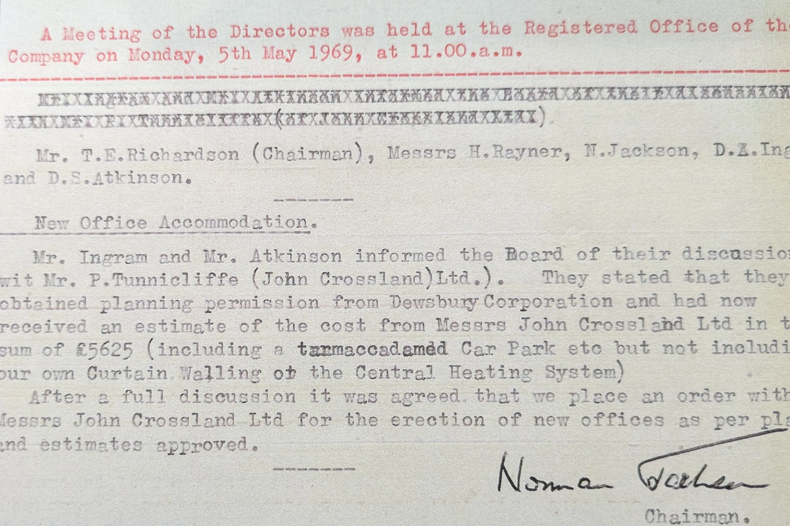 1969 - minute meeting new office accommodation