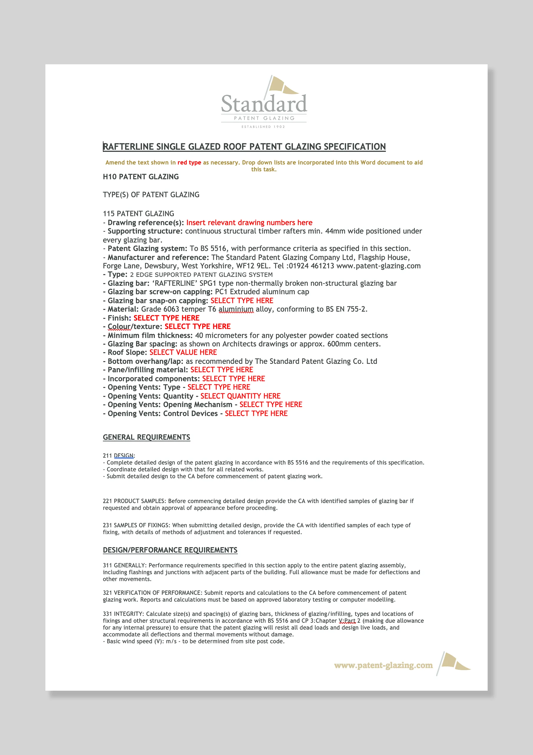 Rafterline Single Glazed H10 Spec